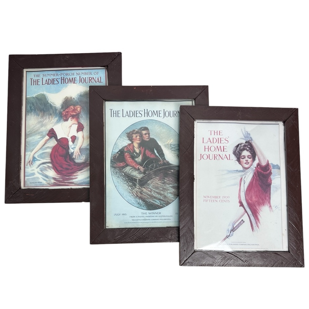 Antique The Ladies’ Home Journal Framed Covers Set‎ of 3 (1909 & 1915) Wall Art